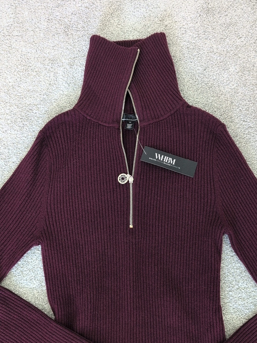 NWT WHBM Plum Half-Zip Ribbed Turtleneck Sweater